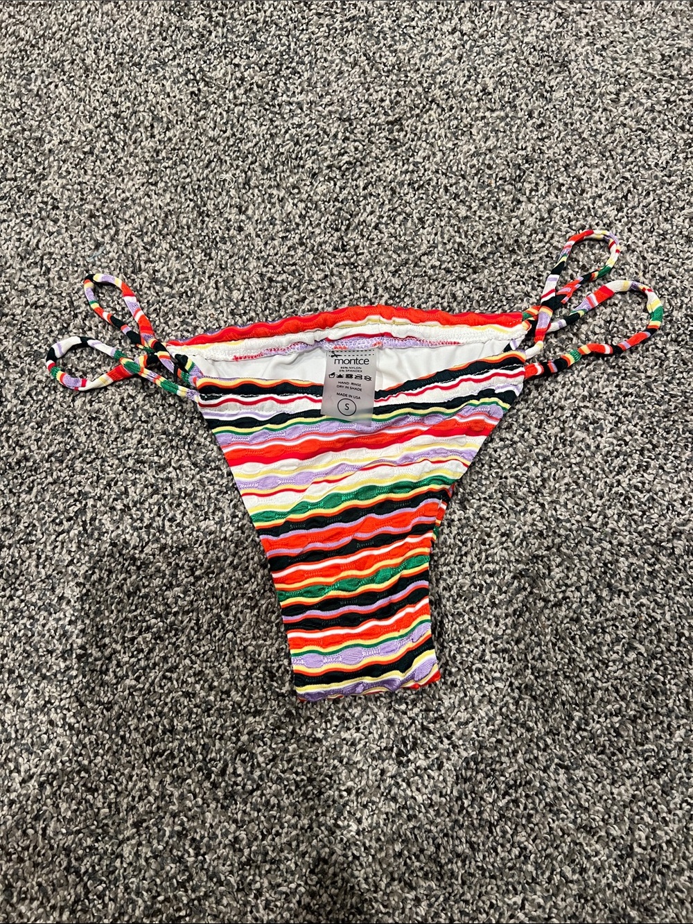 Montce Multicolor Wavy Stripe Tie-Side Bikini Bottom